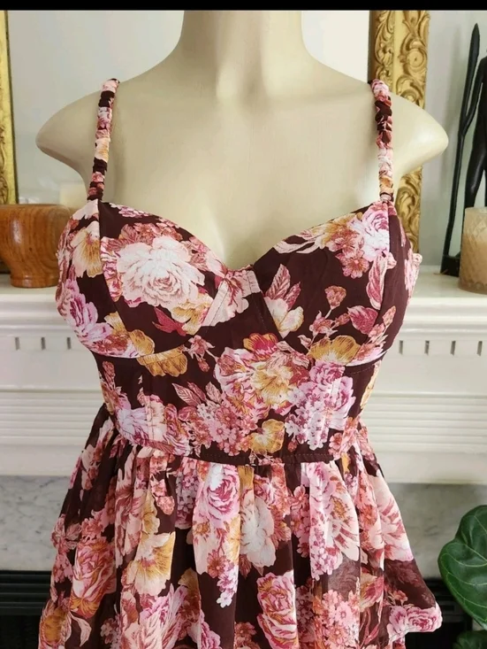 Windsor Brown Floral Maxi Dress Size Medium Pink Boho Fairy Whimsigoth - Picture 5 of 5